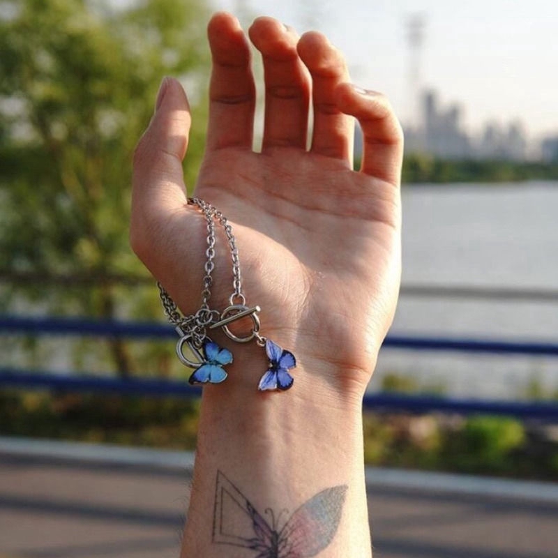 Vòng Tay Thép Titan Mặt Hình Bướm Phong Cách Retro Hàn Quốc