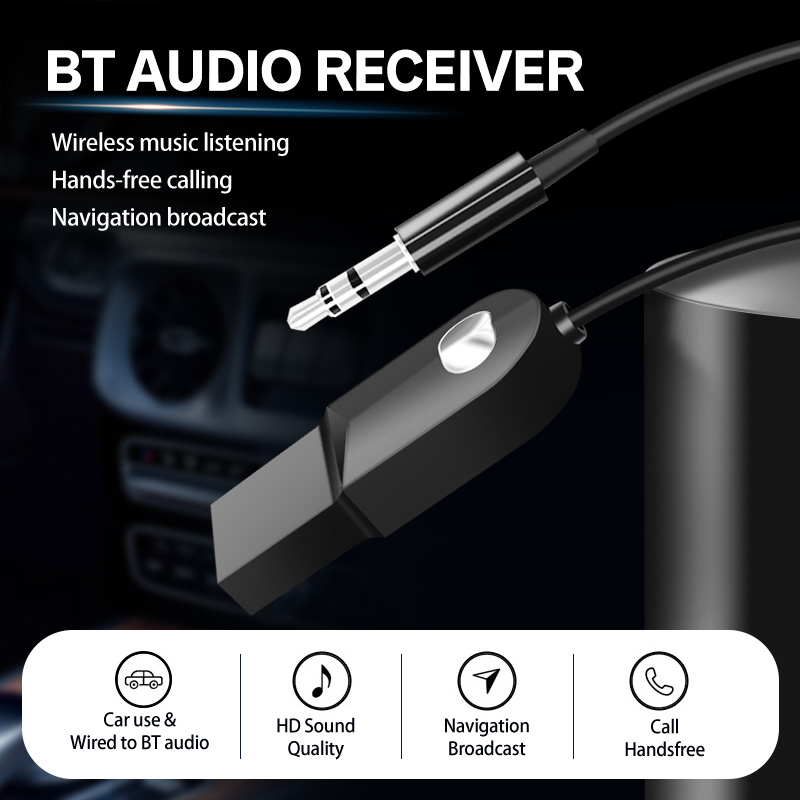 Bộ Điều Hợp Âm Thanh Không Dây FONKEN 3.5mm AUX Bluetooth 5.0 USB Dongle Sử Dụng Trên Xe Hơi