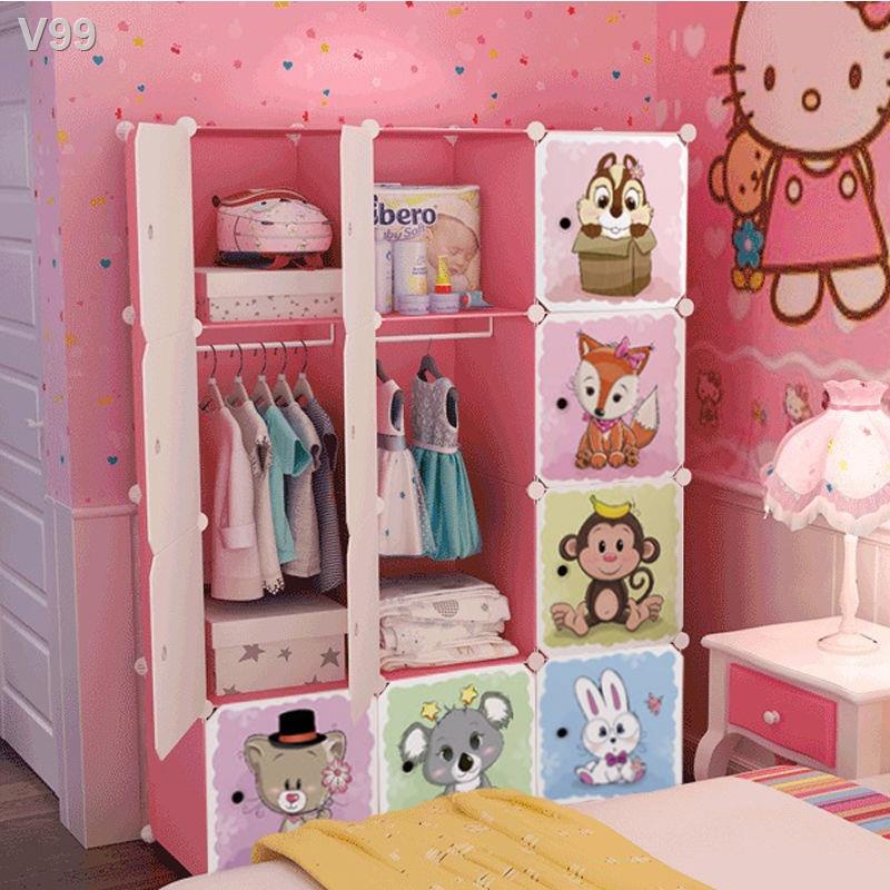 HutingĐơn giản tủ quần áo vải giá lưu trữ gỗ nguyên khối phòng ngủ bằng nhựa cho bé trẻ em cô gái nhỏ công chúa