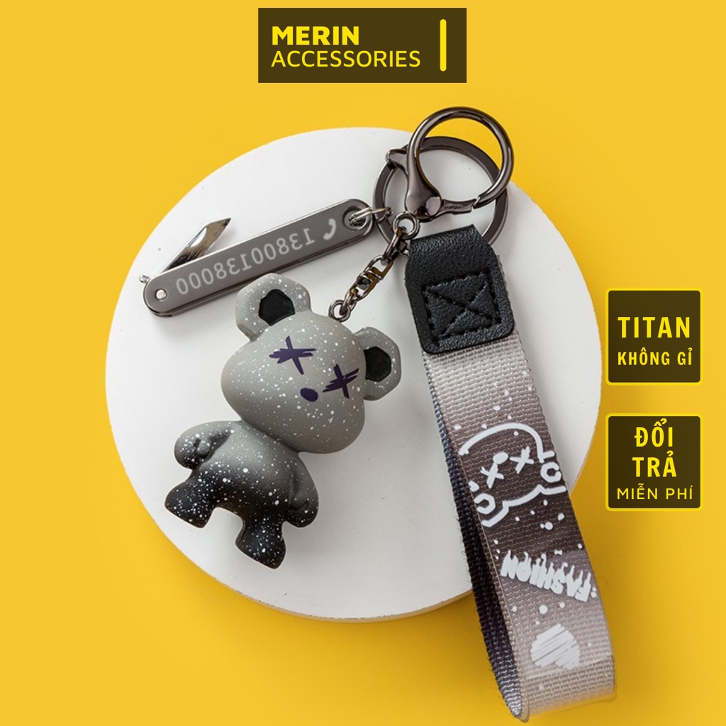 Móc khóa Merin Accessories màu bạc xanh cao cấp chết liệu Titan chống gỉ - Móc Khóa BearX