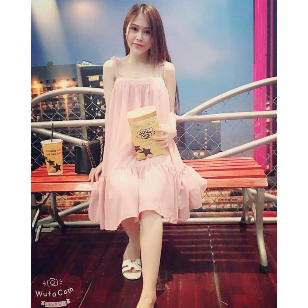 Đầm Maxi Biển Đuôi Cá 2 Dây Hồng