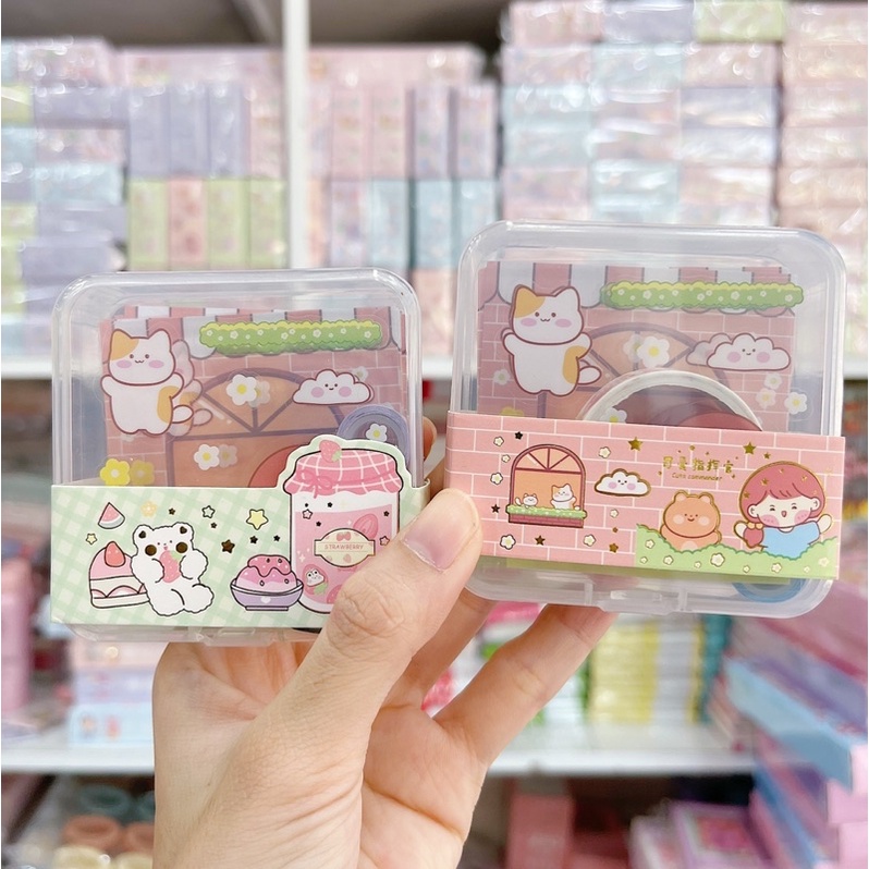 Hộp Washi Tape, Giấy Note, Sticker Đồng Bộ Mẫu Dễ Thương Trang Trí Sổ, Bullet Journal