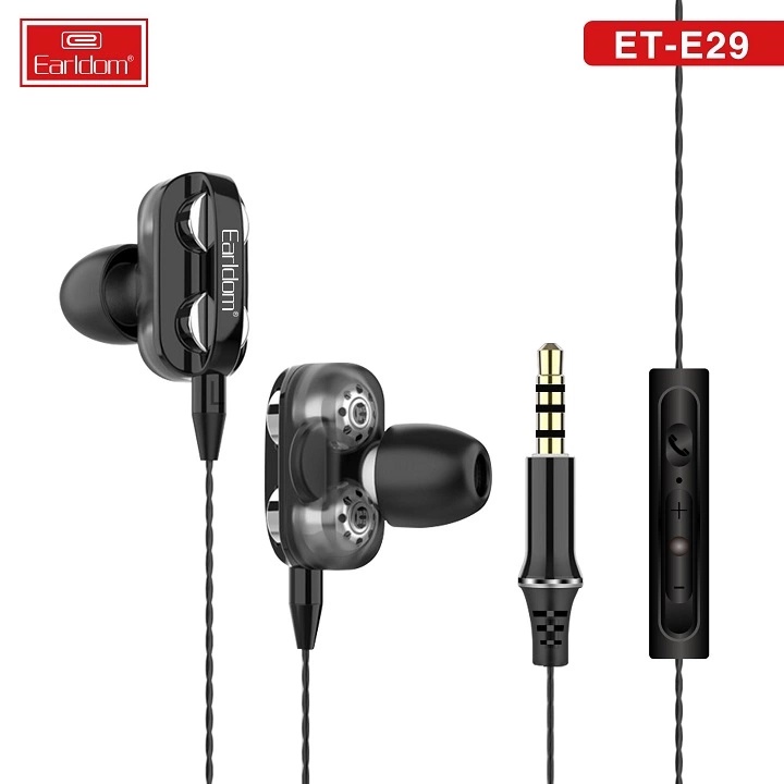 Tai nghe có dây Earldom E29 núm cao su kết nối jack 3.5 âm thanh bass sống động