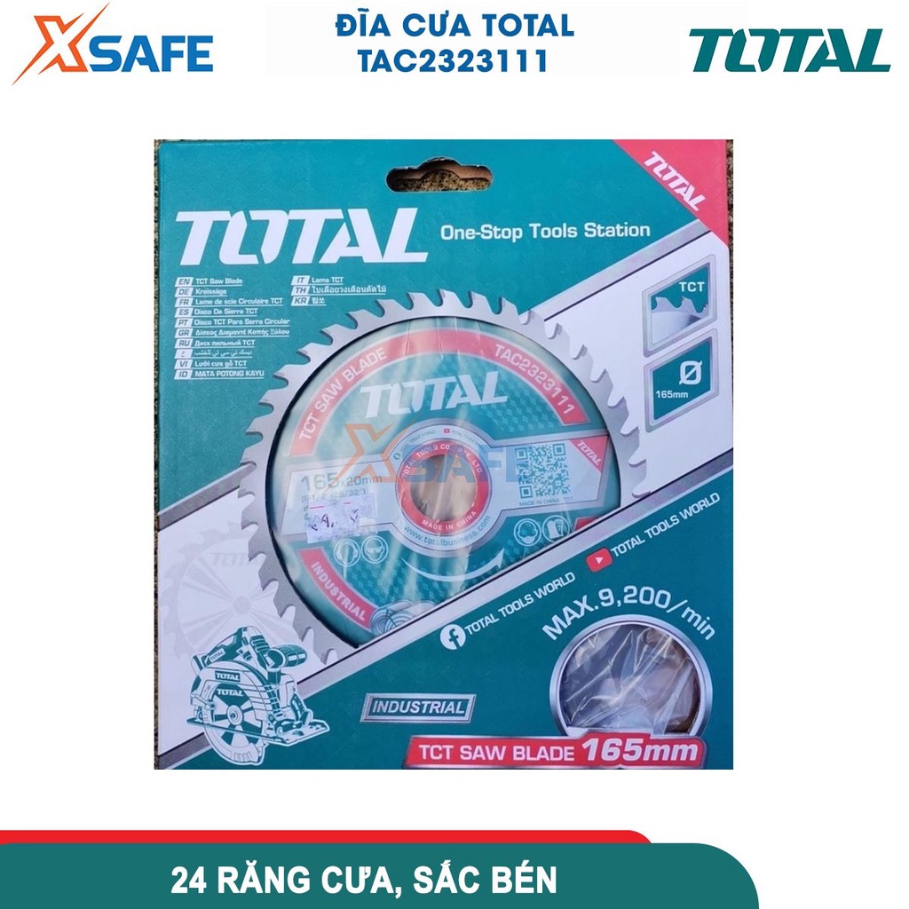 Lưỡi cưa gỗ TCT TOTAL TAC2323111 165mm 24 răng cốt 20mm, lưỡi cưa đĩa hợp kim TCT cao cấp , sắc bén và độ bền cao