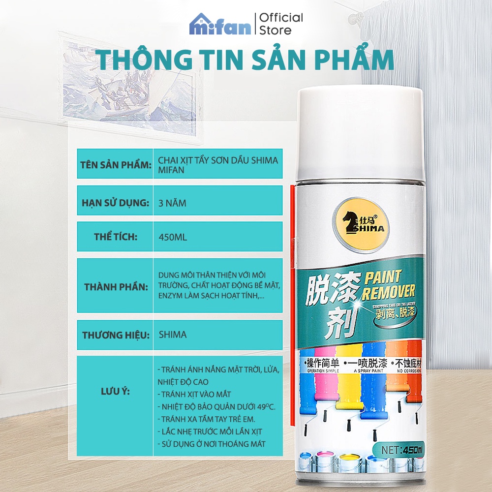 Bình Xịt Tẩy Sơn Dầu Cao Cấp Shima 450ml - Làm sạch nhanh vết sơn xịt ATM, PU, Acrylic, sắt, chống gỉ - Mifan Chính Hãng