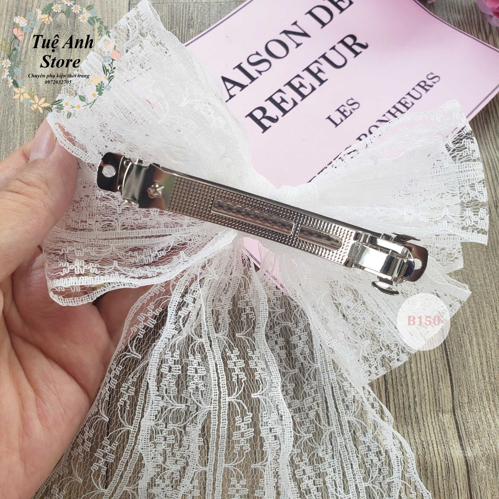 B150 - Cặp tóc nơ ren trắng tiểu thư