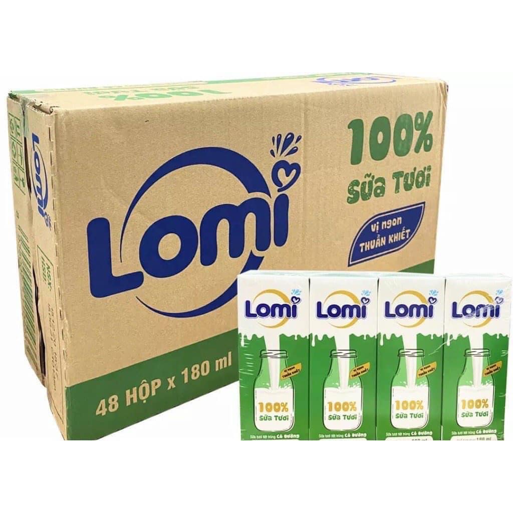 Sữa tươi Lomi Long Thành có đường - thùng 48 hộp 180ml date T7/22