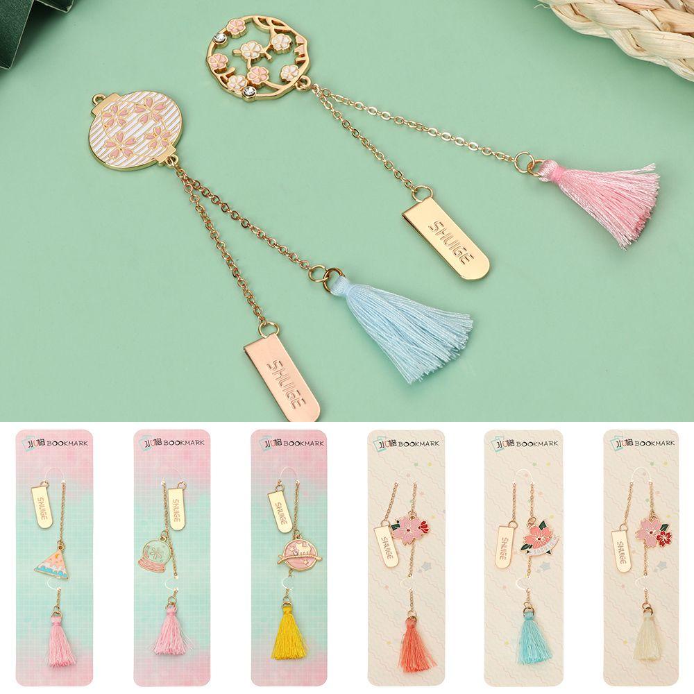 PISTA Thẻ Đánh Dấu Trang Sách Bằng Kim Loại Phối Tua Rua Phong Cách Trung Hoa Cổ Điển