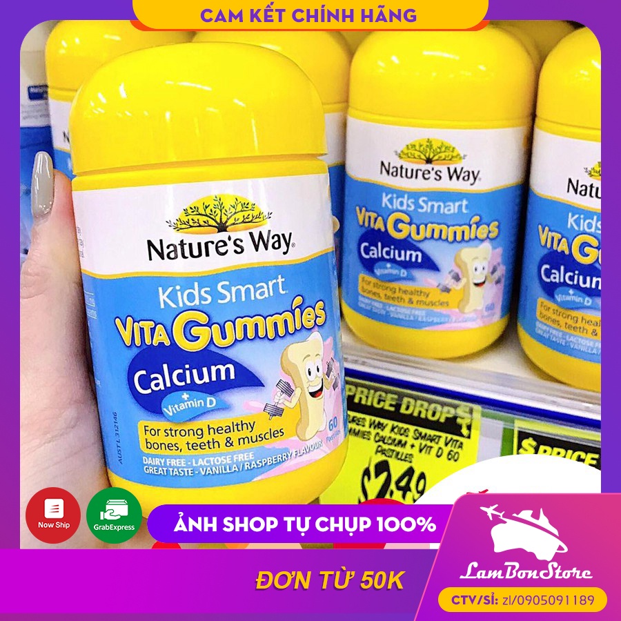 Kẹo dẻo Nature's Way Kids Smart VITA Gummies Calcium + Vitamin D bổ sung Canxi và vitamin D cho bé