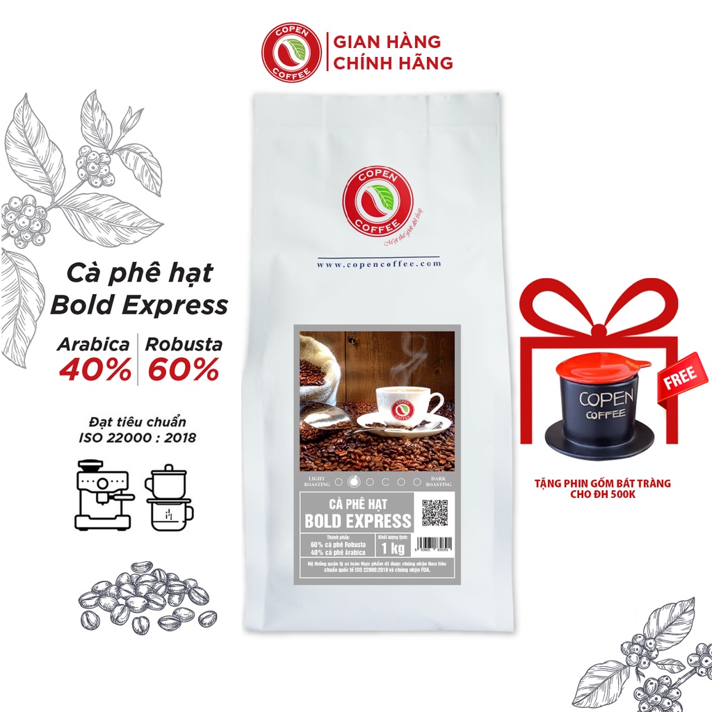 Cà Phê Hạt Bold Express - Copen Coffee - gói 1kg, đắng vừa, chua nhẹ