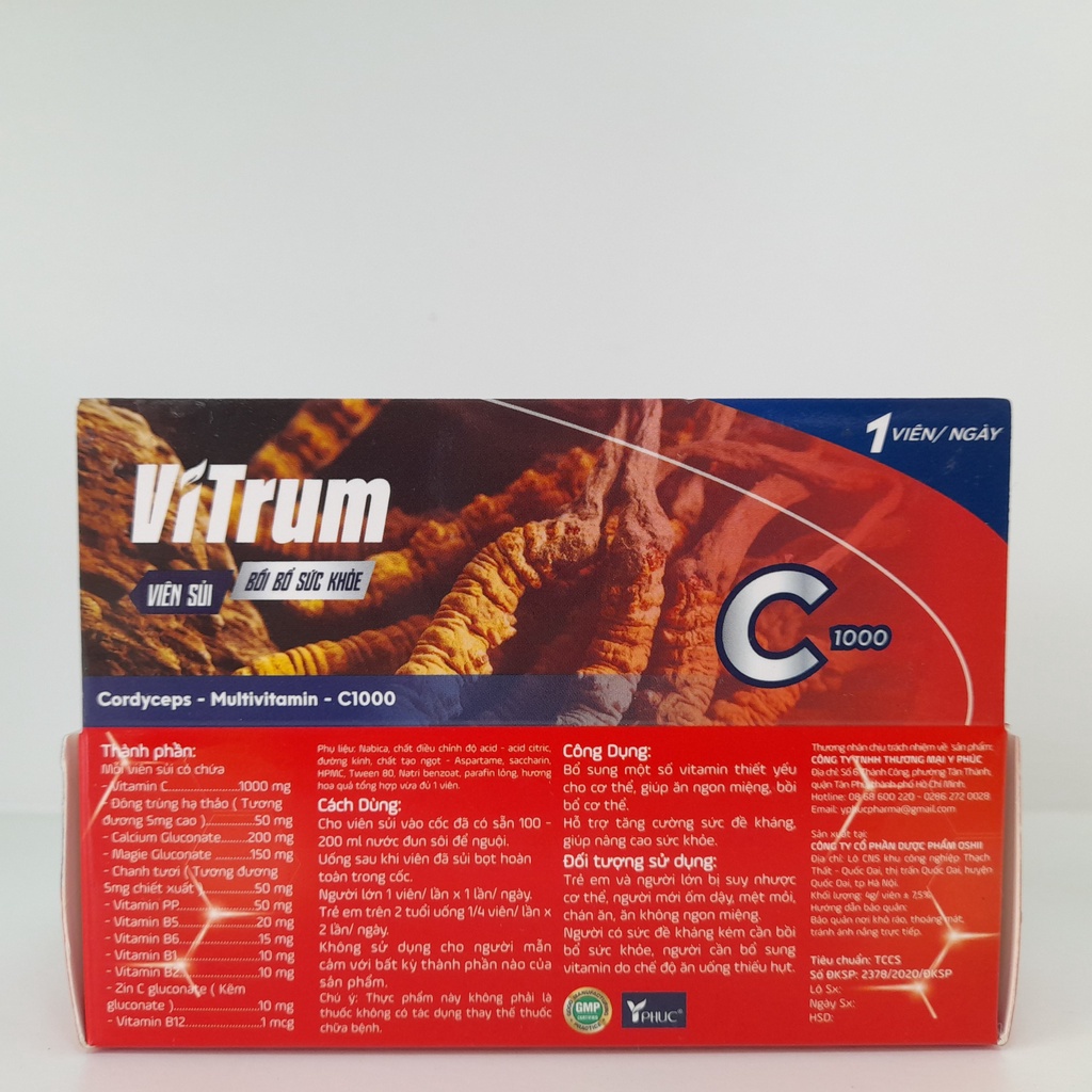 VIÊN SỦI VITRUM – Bổ sung vitamin C 1000mcg giúp tăng cường sức đề kháng (10 viên)
