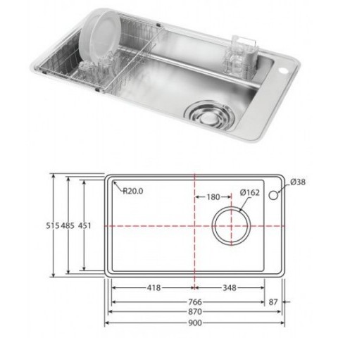 Chậu rửa bát SOBISUNG ULTRA-900, 90x51x20cm, Hàn Quốc