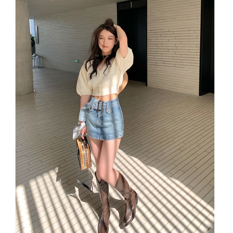 Áo cardigan Ngắn Tay Cổ Chữ V Thiết Kế Đục Lỗ Thời Trang Mùa Xuân Mới Cho Nữ