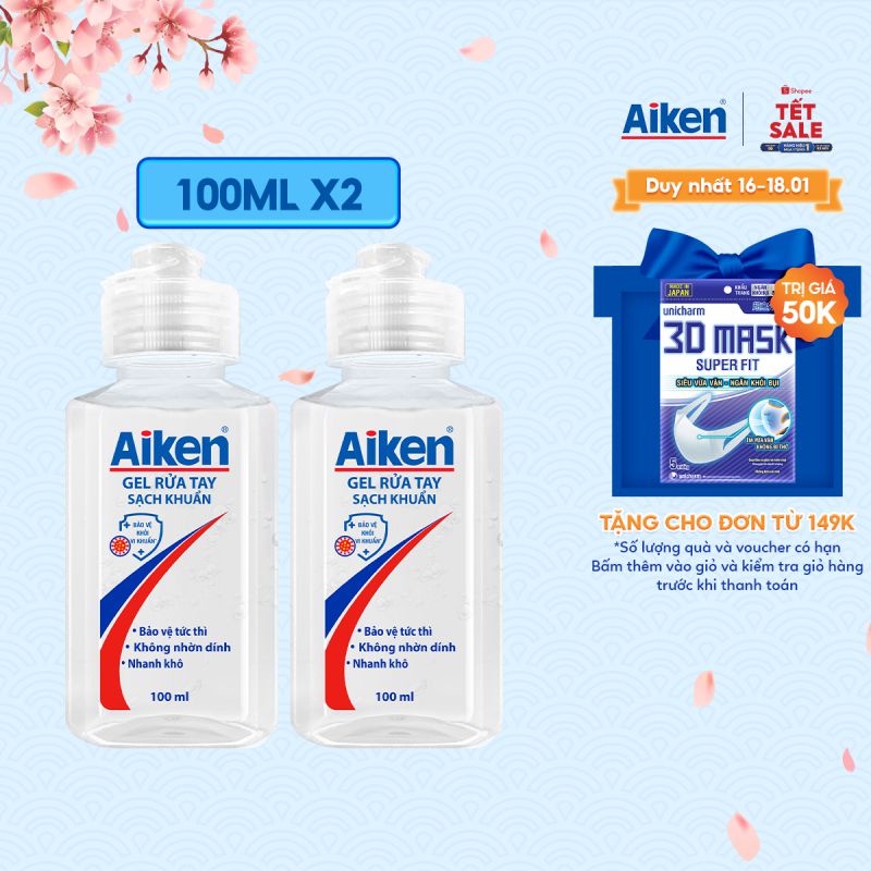 Combo 2 gel rửa tay khô Sạch khuẩn Aiken 100ml/chai