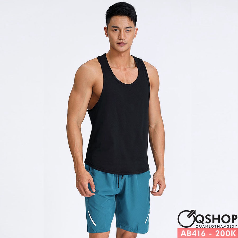 Áo thun ba lỗ tập gym, thể thao màu trơn QSHOP AB416