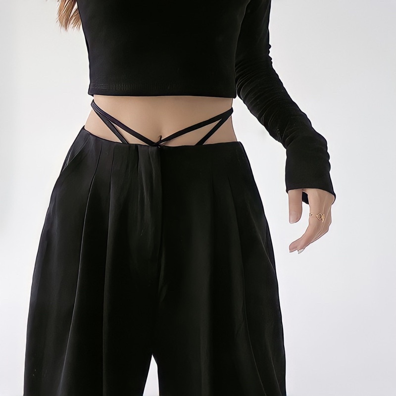 Quần nữ ống đứng cạp liền 4 li dây thắt eo sexy MRQ028G