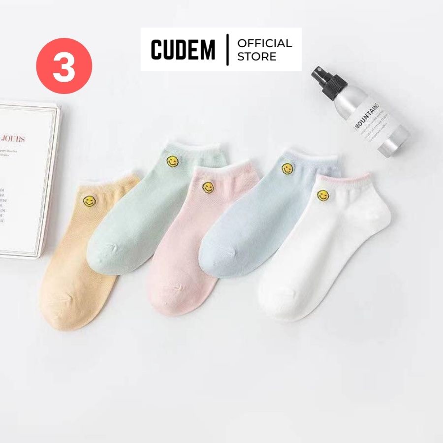 Combo 5 đôi tất nữ cổ ngắn - vỡ nữ cổ ngắn chất liệu cotton thêu hình trái cây xinh xắn dày dặn N7