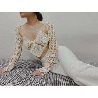 Áo choàng cardigan len móc tay thủ công y2k