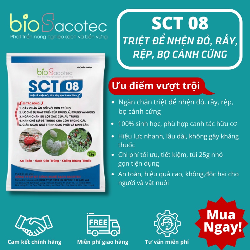 Chế phẩm sinh học trừ nhện đỏ, rầy, rệp, côn trùng, ấu trùng SCT 08 gói 25g