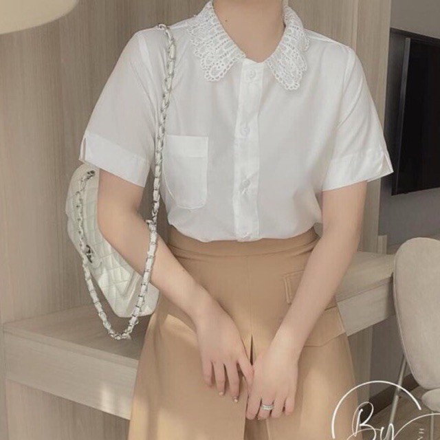 SƠ MI CỘC TAY CỔ REN TÚI NGỰC