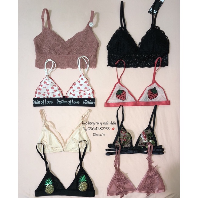 Áo Ngực Bralette Ren Thun Không Gọng Không Mút  Xuất Khẩu XS S M L XL