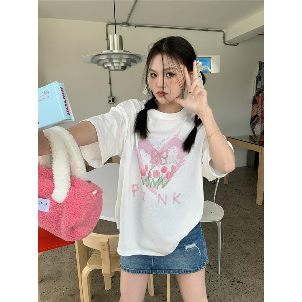 Áo Thun Dáng Rộng Ngắn Tay In Hình Hoa Tulip Thời Trang Cá Tính 61822