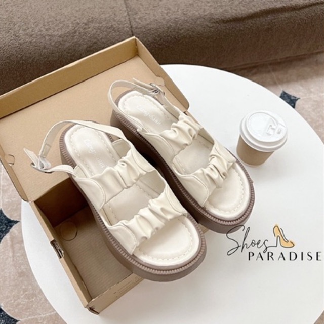 Giày sandal nữ ulzzang đế xuồng chéo trơn 3p hai quai ngang nhún đế mềm nữ Shoes Paradise SD014