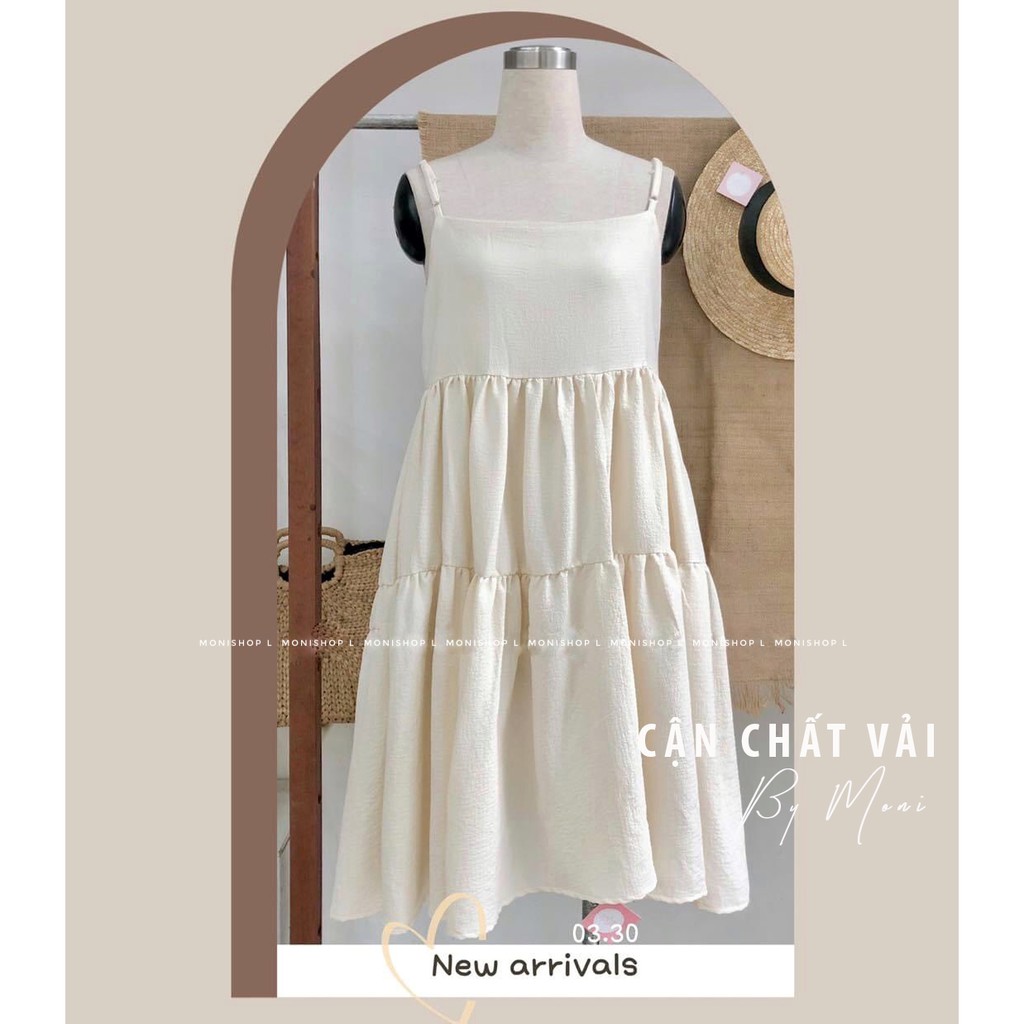[Mã WAMT1505 giảm 10K đơn 0K] Đầm babydoll nữ 2 dây dáng dài xòe màu kem D22 | BigBuy360 - bigbuy360.vn