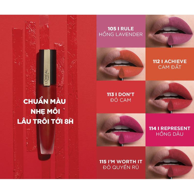 Son Kem Lì Nhẹ Môi, Lên Màu Chuẩn L'Oreal Paris Rouge Signature Matte Liquid Lipstick 7ml | Thế Giới Skin Care