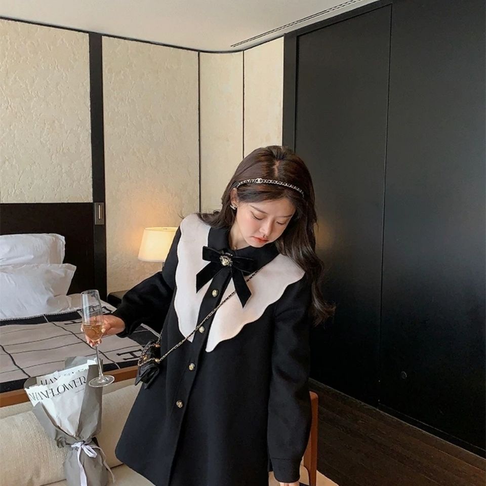 Áo khoác vải tweed hai mặt màu nâu/đen phong cách vintage Pháp cao cấp cho nữ | BigBuy360 - bigbuy360.vn