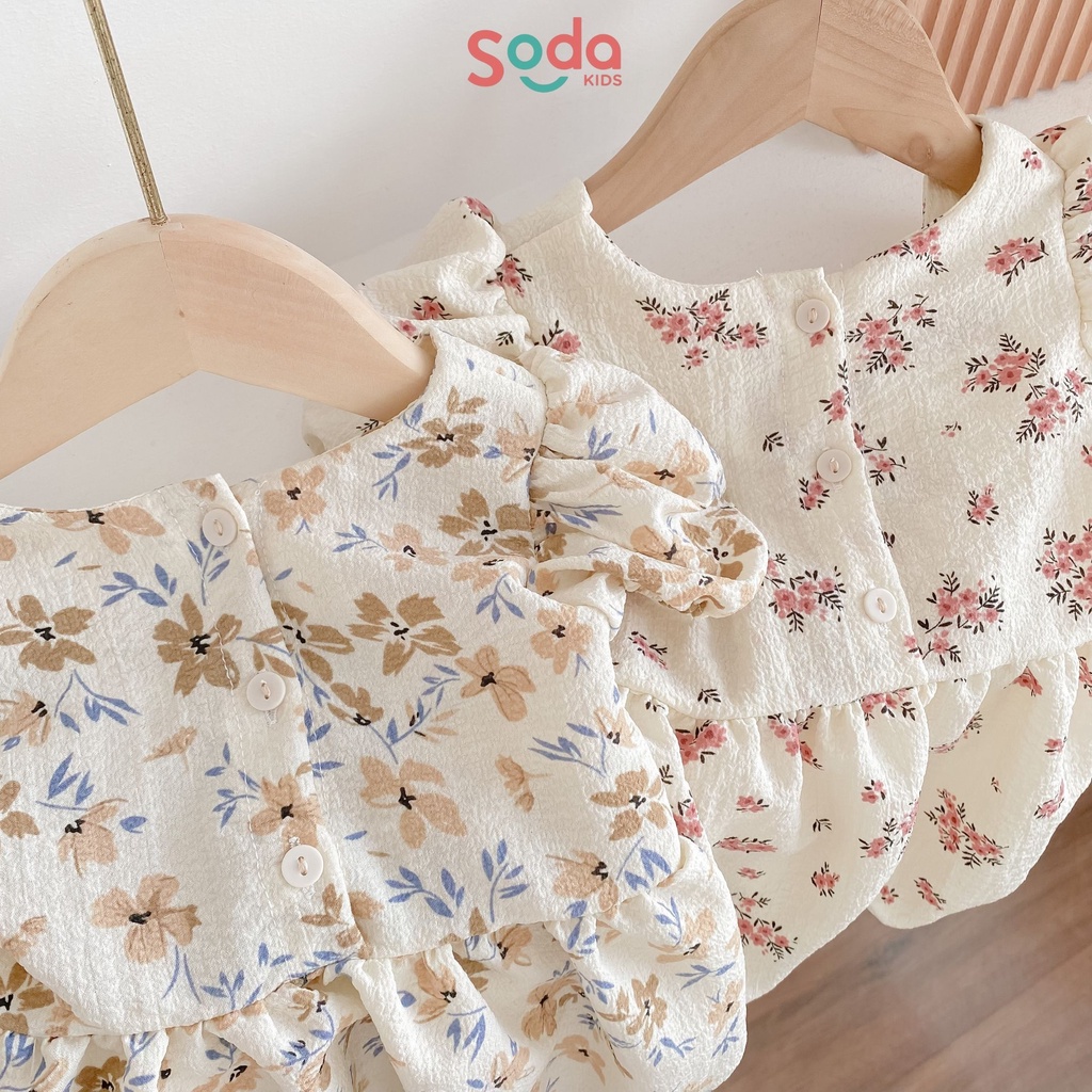 Body tiểu thư cho bé gái Melle SODA KIDS thiết kế cổ vuông, tay bồng, đính nơ ngực phong
