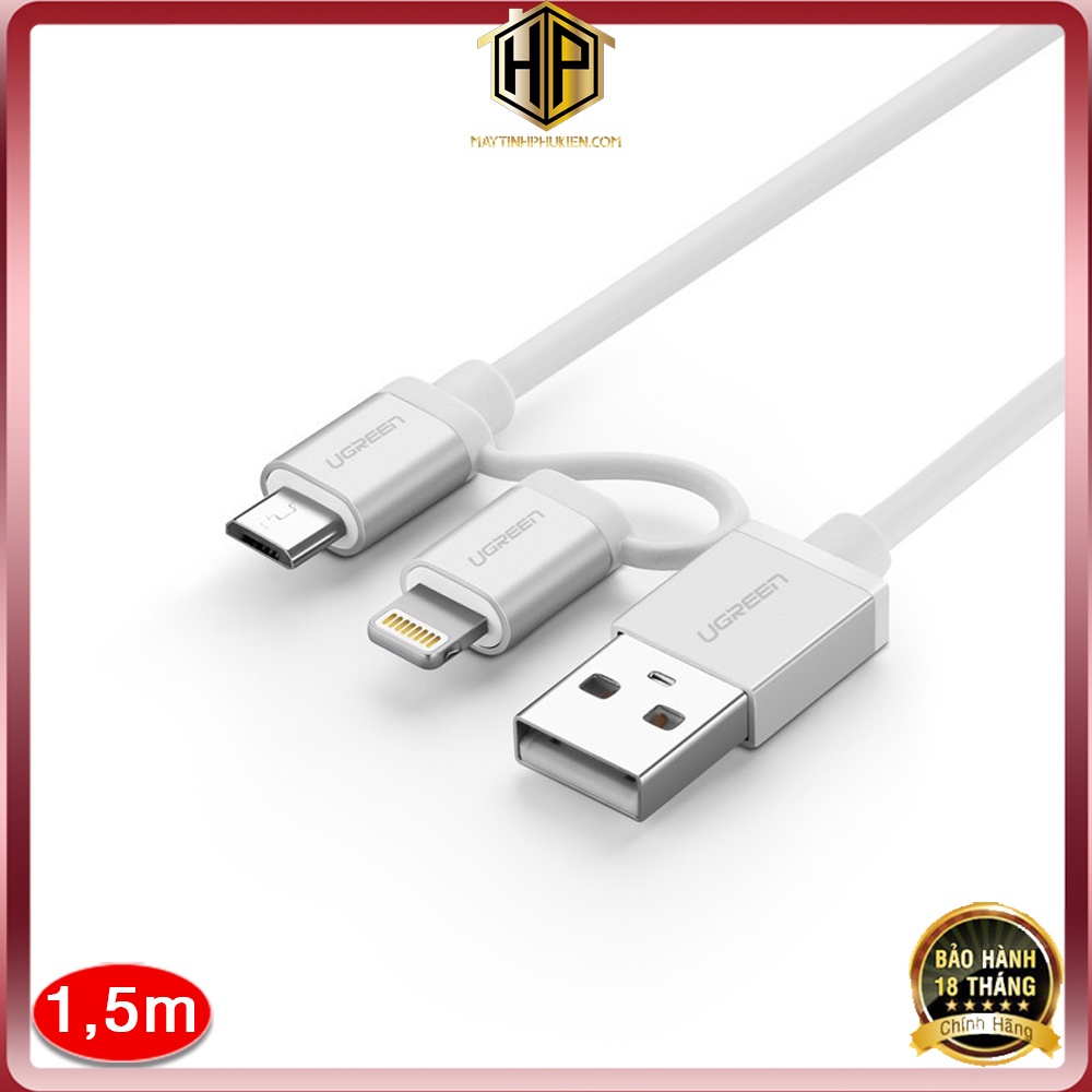Ugreen 20749 - Cáp sạc điện thoại 2 Trong 1 Micro USB và Lighting cao cấp