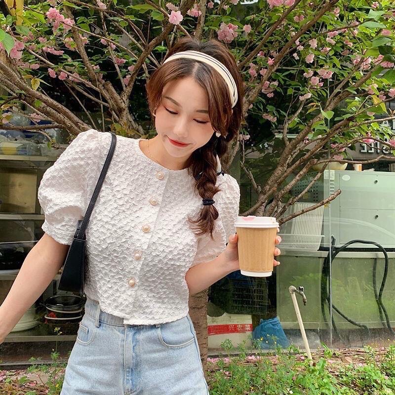 Áo Nữ tay bồng cúc ngọc tiểu thư - ảnh thật m231