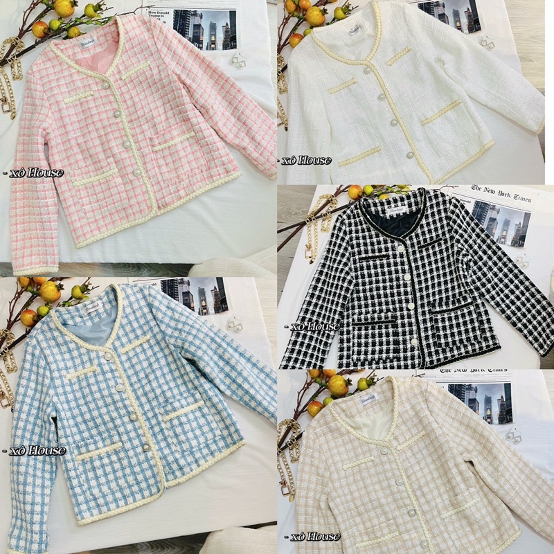 ÁO KHOÁC NỮ - ÁO DẠ TWEED THU ĐÔNG CARO BO VIỀN VẶN THỪNG DÁNG TIỂU THƯ SIÊU XINH HÀNG QUẢNG CHÂU CAO CẤP