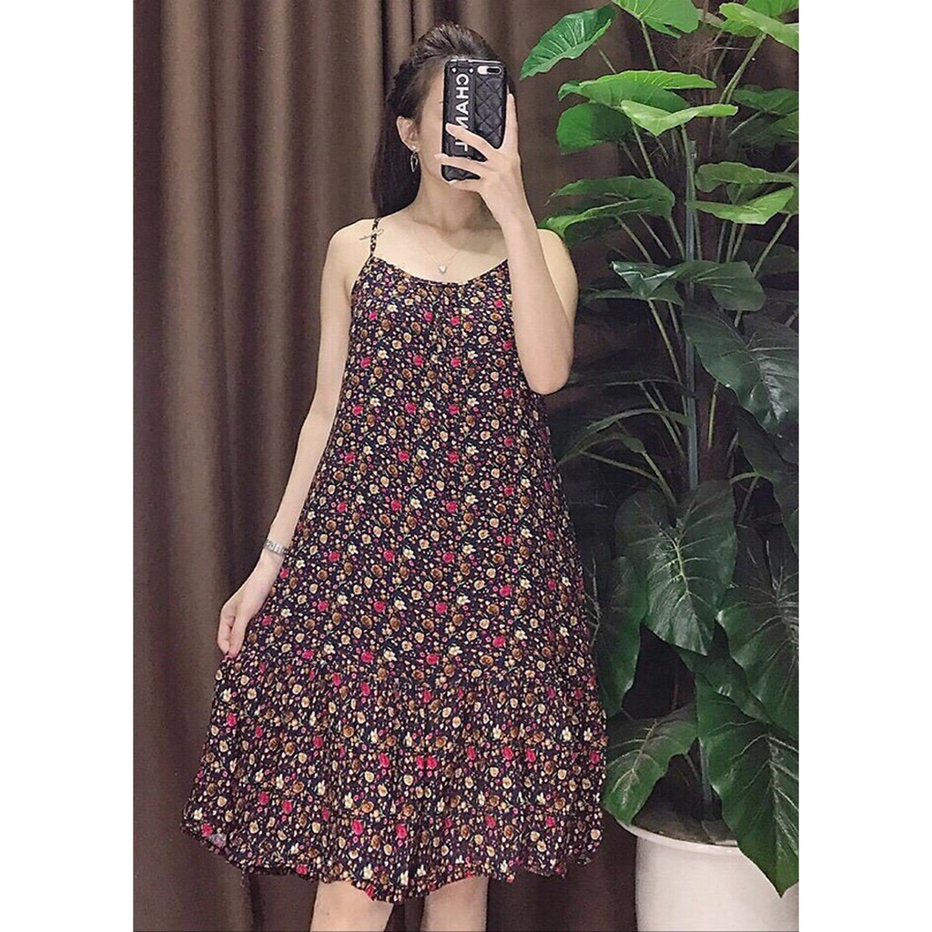 Váy lanh hai dây siêu mềm mát họa tiết ngẫu nhiên | BigBuy360 - bigbuy360.vn