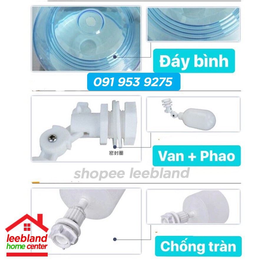 Bình úp cây nước nóng lạnh - Phao chống tràn Có đầu lấy nước trực tiếp từ máy lọc nước Thế hệ mới - leebland