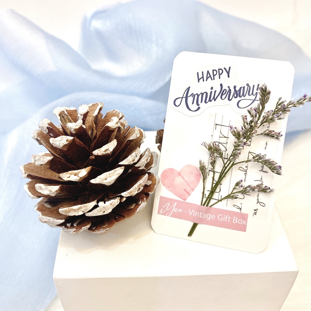 [Handmade] ⚡ Thiệp giấy handmade Happy Anniversary - Trang trí hoa khô phong cách Vintage - IY49