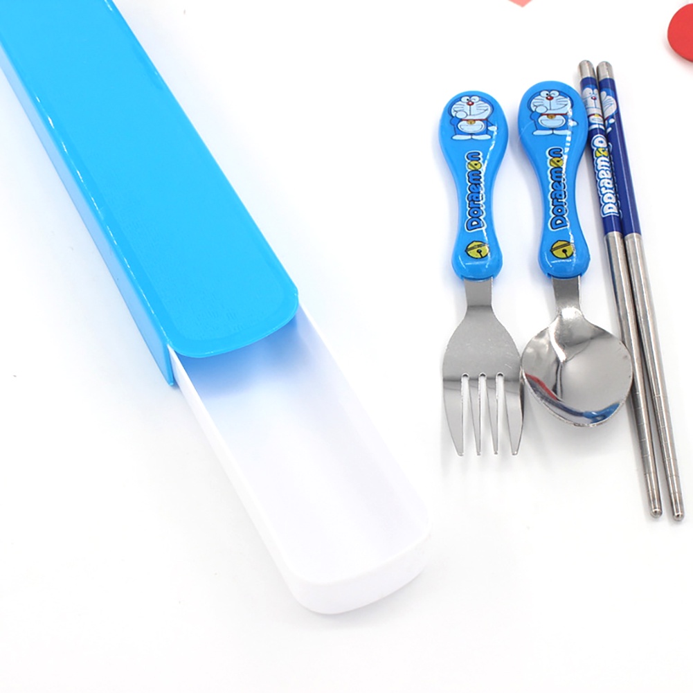 Trẻ em phim hoạt hình của thép không gỉ dao kéo Ba-Mảnh Bộ muỗng nĩa đũa trẻ em của dao kéo thiết lập với hộp xách tay dao kéo