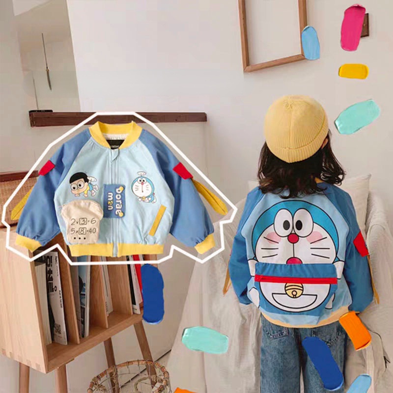 Áo Khoác Có Mũ Vải Cotton Dày In Hoạt Hình Doraemon Thời Trang 2022 Cho Bé