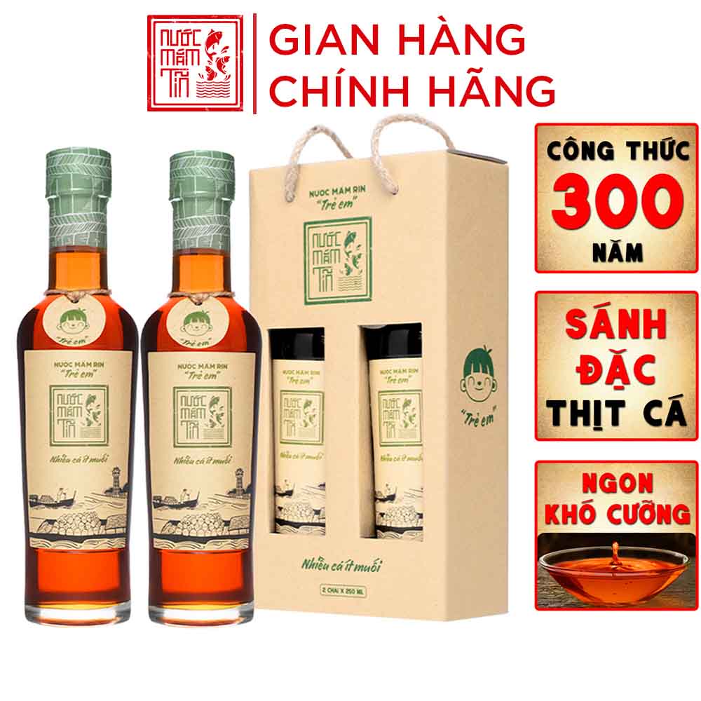 Combo 2 Chai Nước mắm Tĩn Trẻ Em Cho Bé Ăn Dặm độ đạm 42N chai thủy tinh 250ml/chai rin nguyên chất nhiều cá ít muối