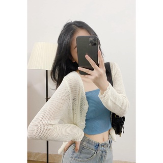 Set áo cardigan len lưới croptop + Áo hai dây thun gân