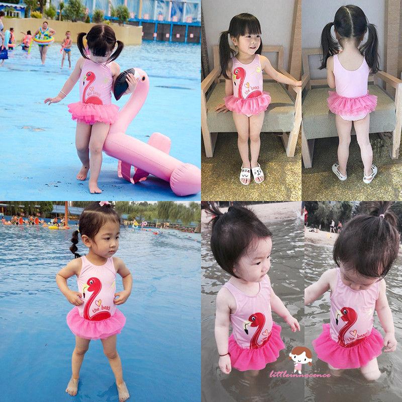 ❤XZQ-Kids Baby Girl Ruffled Flamingo Print Onepiece Swimwear Beach Swimsuit Bathing suit