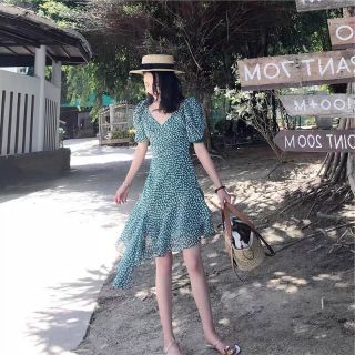 🌺dtb203120814 đầm xanh cổ v bèo tà🌺