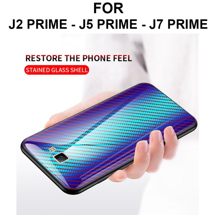 Ốp Điện Thoại Mặt Kính Viền Tpu Họa Tiết Sợi Carbon Sang Trọng Cho Samsung J2 J5 J7 Prime J5