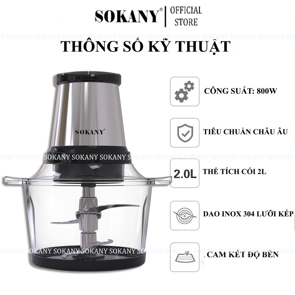 [Mã 155ELSALE giảm 7% đơn 300K] MÁY XAY THỊT ĐA NĂNG SOKANY 2L cao cấp chính hãng bảo hành 12 tháng