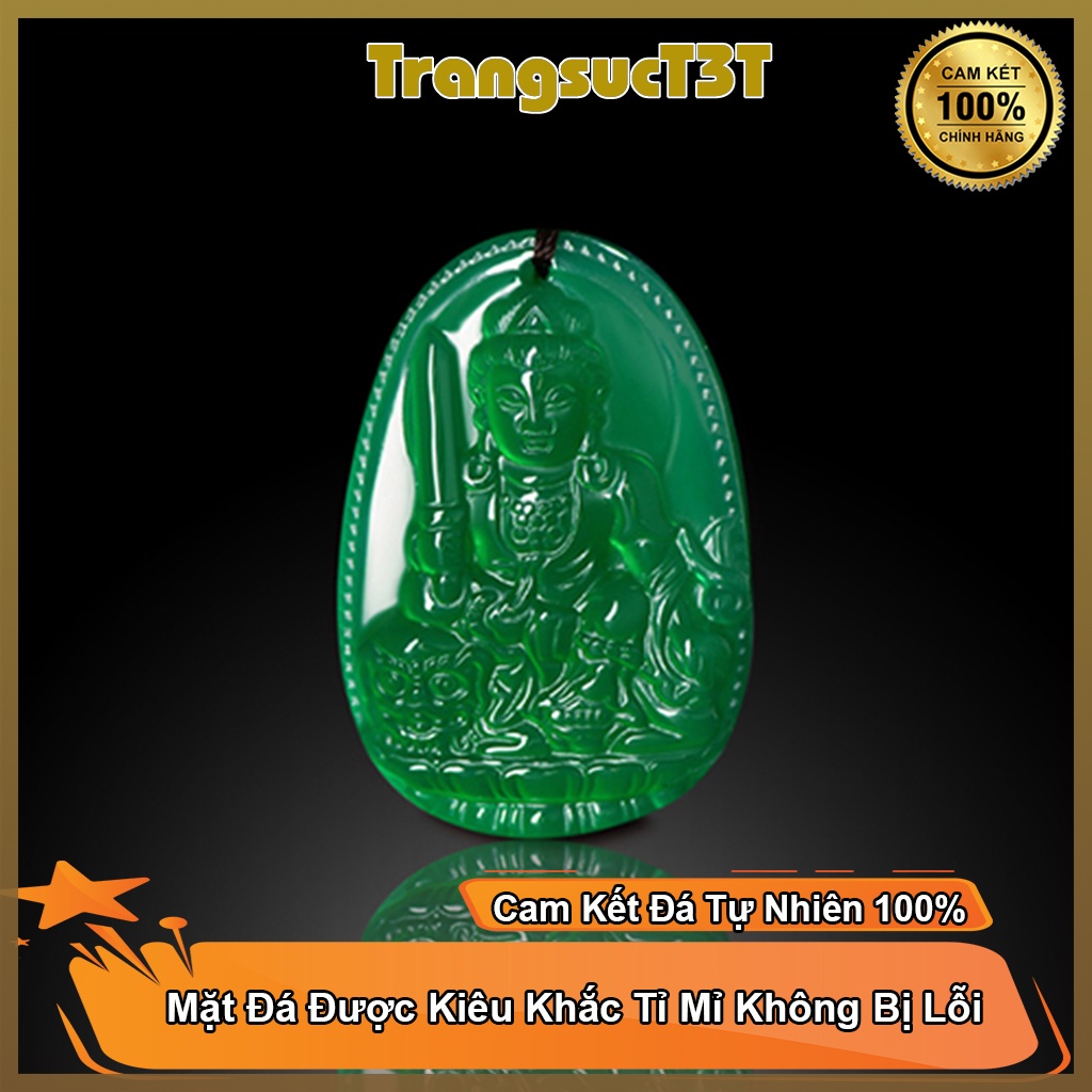 Phật bản mệnh phong thủy hợp 12 con giáp - mặt dây chuyền hình phật đá màu xanh lá - tặng kèm dây dù đeo và hộp đựng