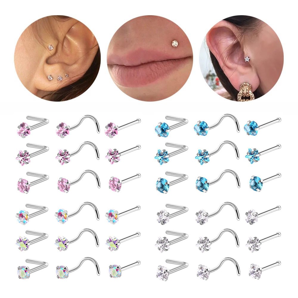 📞TOP💻 New Nose Stud Set Colorful Nose Rings Piercing Jewelry Women's Accessories Fashion Personality Star|Stainless Steel