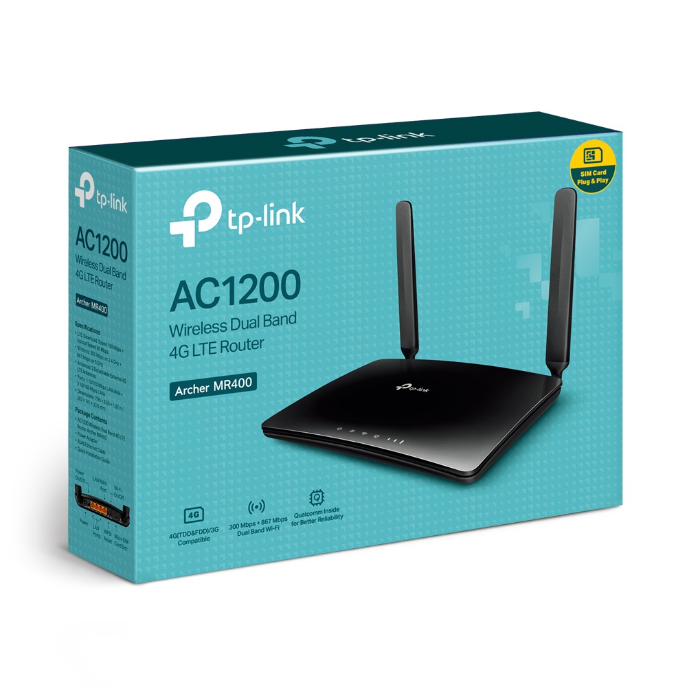 Thiết bị Router Wi-Fi Băng Tần Kép 4G LTE Tp-link TL-MR400 Chuẩn AC không dây 1200Mbps