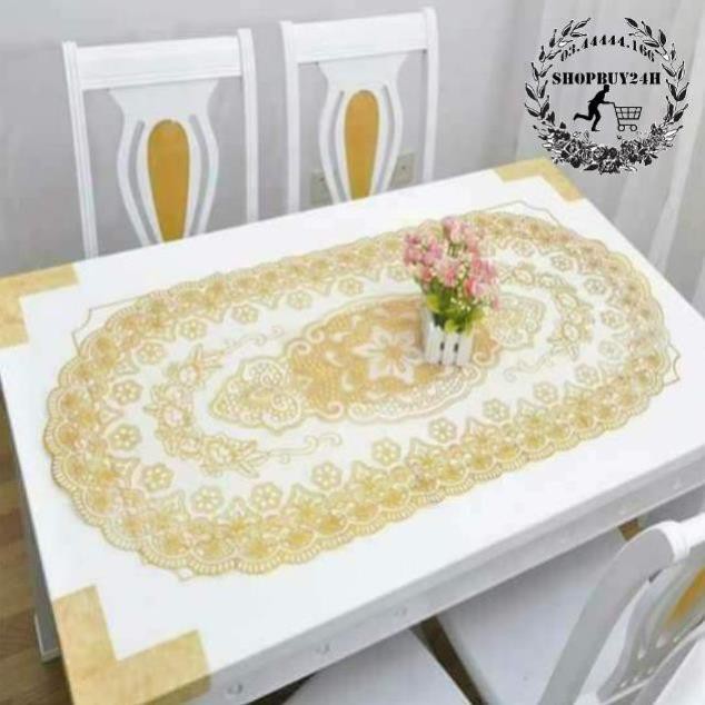 HCM -  (GIAO NGẪU NHIÊN)Khăn trải bàn họa tiết 3D sang trọng hình Oval 84x39cm