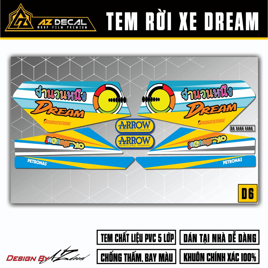 Tem Xe Dream Mẫu Petronas | D6 | Tem Rời Dành Cho Dòng Xe Dream Việt, Thái Chống Nước Bền Màu Dễ Sử Dụng
